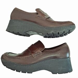 Steve Madden Platform Chunky Leather wedge Loafer brown lug sole Y2K academia